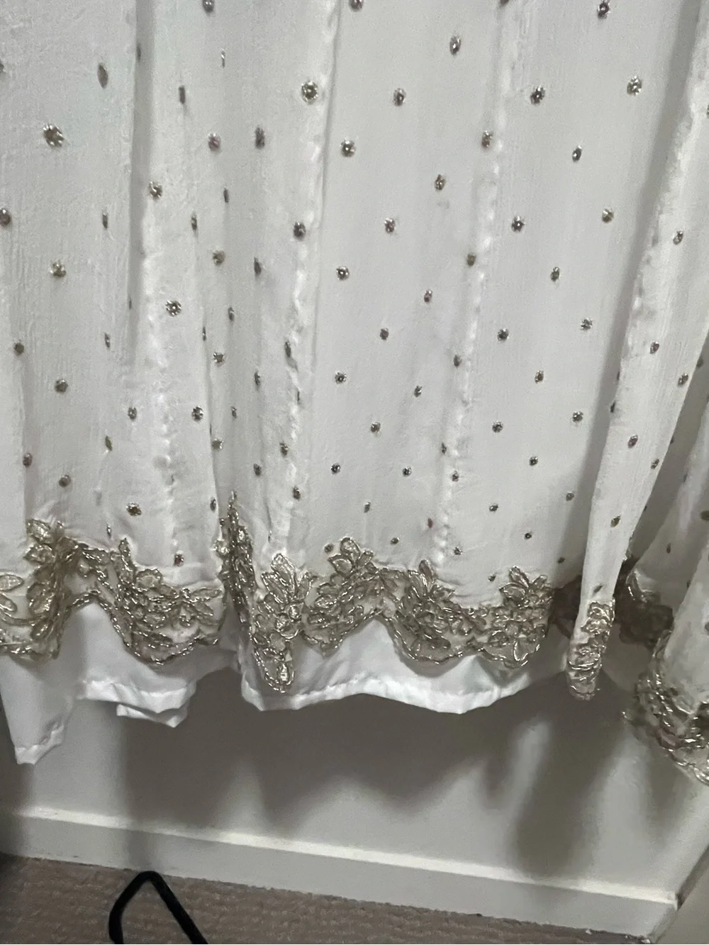 Embroidered White A-Line Dress frock anarkali with Gold Accents Large - Picture 3 of 5